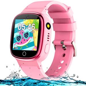waterproof smart watch for kids 3-10 years old with 1.44'' touch screen 24 puzzle games 10 audio books camera music video player 13 alarm clocks pedometer flashlight birthday gift for boys girls