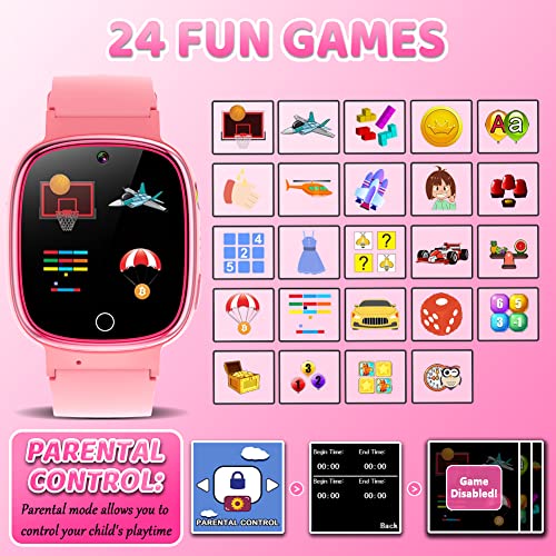 Waterproof Smart Watch for Kids 3-10 Years Old with 1.44'' Touch Screen 24 Puzzle Games 10 Audio Books Camera Music Video Player 13 Alarm Clocks Pedometer Flashlight Birthday Gift for Boys Girls
