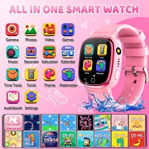 Waterproof Smart Watch for Kids 3-10 Years Old with 1.44'' Touch Screen 24 Puzzle Games 10 Audio Books Camera Music Video Player 13 Alarm Clocks Pedometer Flashlight Birthday Gift for Boys Girls