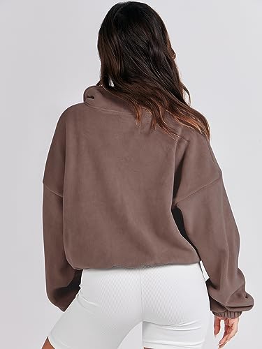 ANRABESS Jacket for Women Full Zip Oversized Fleece Crop Sherpa Coat Long Sleeve Drop Shoulder Stand Collar Drawstring Hem Soft Cozy Thick Trendy Winter Tops Outfits 1097qianzong-L