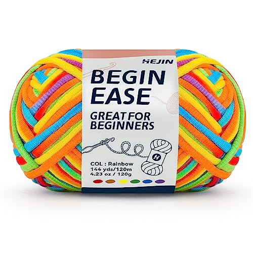 120g Rainbow Color Yarn for Crocheting and Knitting; Rainbow Yarn for Beginners with Easy-to-See Stitches;Worsted-Weight Medium #4;Yarn for Beginners Crochet Kit Making