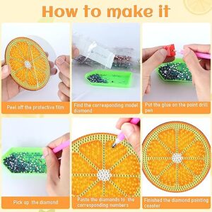 Ninonly Fruit Diamond Painting Coasters 8 Pcs with Holder DIY Diamond Art Coaster for Adults Kids Beginners Diamond Painting Kits Crafts Kit for Drinks