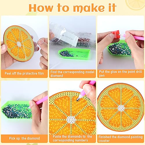 Ninonly Fruit Diamond Painting Coasters 8 Pcs with Holder DIY Diamond Art Coaster for Adults Kids Beginners Diamond Painting Kits Crafts Kit for Drinks