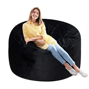 simflag 4ft bean bag chair, memory foam filling bean bag chairs with velvet cover, removable and machine washable cover, giant bean bag chair for adult - black