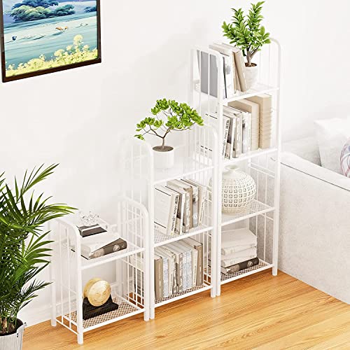 Azheruol Bookshelf Storage Shelf Small Bookcase Freestanding Storage Stand for Living Room, Bedroom, Kitchen Rust Resistance, Easy Assembly Free Combination Multi-Functional Organizer (3 Tiers, White)