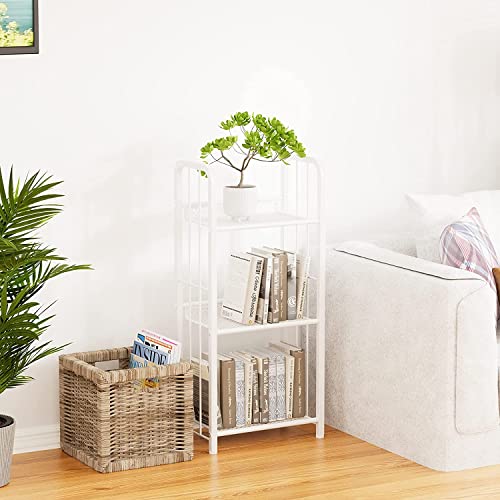 Azheruol Bookshelf Storage Shelf Small Bookcase Freestanding Storage Stand for Living Room, Bedroom, Kitchen Rust Resistance, Easy Assembly Free Combination Multi-Functional Organizer (3 Tiers, White)