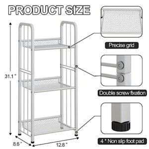 Azheruol Bookshelf Storage Shelf Small Bookcase Freestanding Storage Stand for Living Room, Bedroom, Kitchen Rust Resistance, Easy Assembly Free Combination Multi-Functional Organizer (3 Tiers, White)