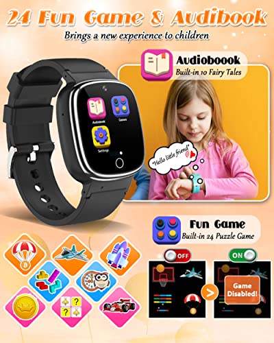 Waterproof Kids Smart Watch Boys Gifts for 3-12 Year Old Girls Kids Watches with 24 Puzzle Games HD Touchscreen Video Camera Music Player Pedometer Story Books Flashlight 13 Alarm Clock Learning Toys