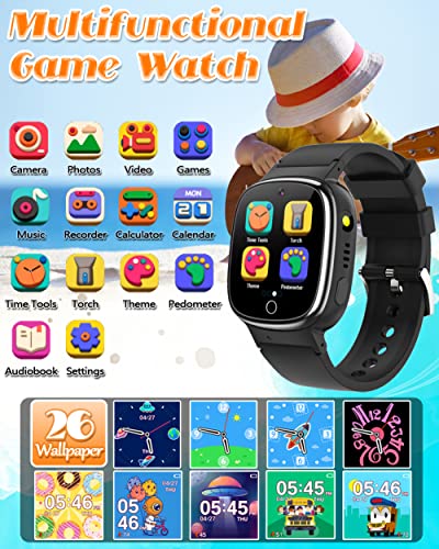 Waterproof Kids Smart Watch Boys Gifts for 3-12 Year Old Girls Kids Watches with 24 Puzzle Games HD Touchscreen Video Camera Music Player Pedometer Story Books Flashlight 13 Alarm Clock Learning Toys