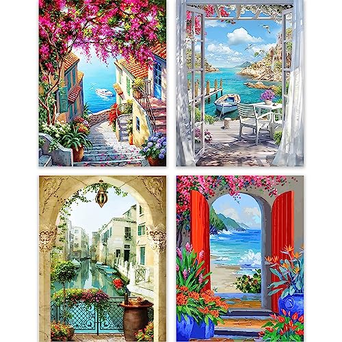 Perycomly Paint by Number for Adults Canvas, 4 Pack 16"x20" Acrylic Door Paint by Numbers, DIY Adult Paint by Number Kits, Door Oil Painting by Number for Home Wall Decor Gift