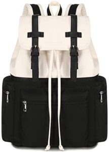 bluboon laptop backpack women men 15.6 inch college backpack with charge port school bookbag waterproof casual daypack backpack for travel work(black-beige)