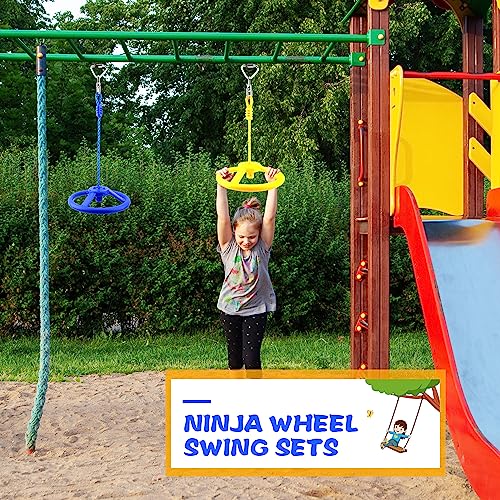 Rcanedny 4 Pack Ninja Wheel Swing Spinning Steering Wheel Swings Playset Accessories for Kids Adult Outdoor Playground Swingset Backyard Gym Obstacle Course