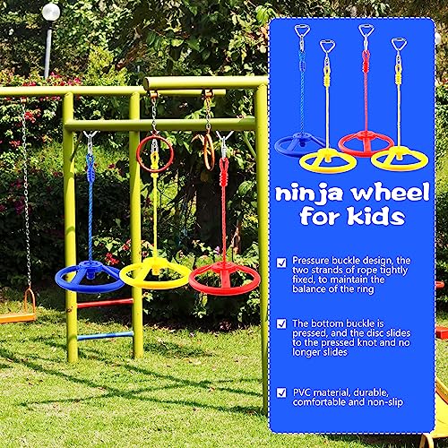 Rcanedny 4 Pack Ninja Wheel Swing Spinning Steering Wheel Swings Playset Accessories for Kids Adult Outdoor Playground Swingset Backyard Gym Obstacle Course