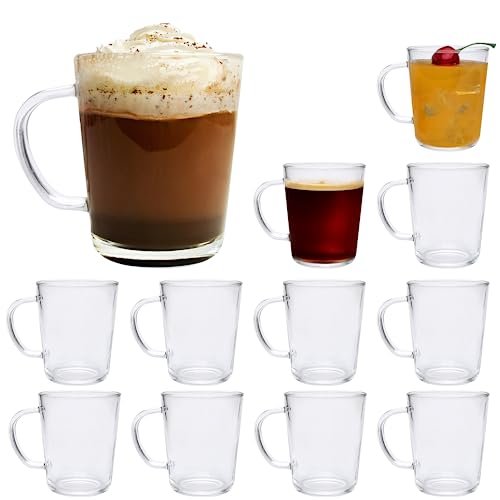 Cadamada Glass Coffee Mugs, 12oz Glass Coffee Cups with Handle for Coffee,Latte, Cappuccino, Tea, Fruit Juice, Water, Office, Set of 12