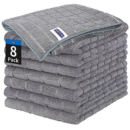 HOMERHYME Kitchen Towels, 8 Pack Microfiber Dish Towels Kitchen Washcloth, 270 GSM Grey All-Purpose Quick Dry Reusable Lint Free & Super Absorbent Tea Towels for Kitchen, Bar, Shop & Hotel 25'' x 15''