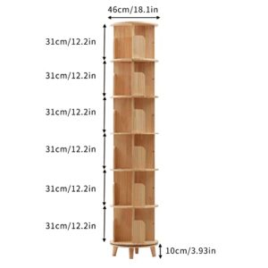 HOOMTLSY Rotating Bookshelf 360° Floor Standing Bookcase 6 Tier Multi-Functional Bookshelf Organizer Wood Display Cabinet Rotation Display Tower for Office Home Living Room Study