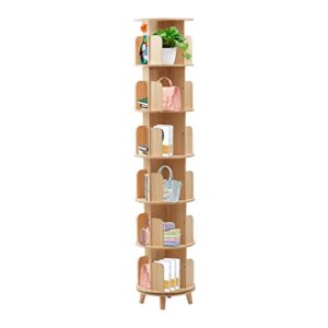 HOOMTLSY Rotating Bookshelf 360° Floor Standing Bookcase 6 Tier Multi-Functional Bookshelf Organizer Wood Display Cabinet Rotation Display Tower for Office Home Living Room Study