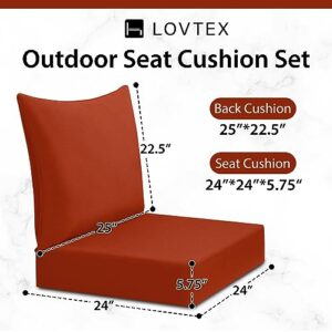 LOVTEX Outdoor Deep Seat Cushion Set, Water Resistant Outdoor Chair Cushions 24 x 24, Patio Chair Cushions for Outdoor Furniture (Deep Seat & Back Cushion), Brick Red