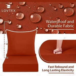 LOVTEX Outdoor Deep Seat Cushion Set, Water Resistant Outdoor Chair Cushions 24 x 24, Patio Chair Cushions for Outdoor Furniture (Deep Seat & Back Cushion), Brick Red