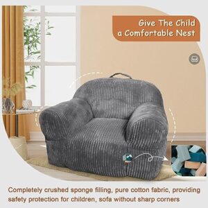 Louis Donné Kids Couchs, Premium Corduroy Kids Bean Bag Chairs with Memory Foam Filler, Toddler Couch for Playrooms and Bedrooms-27.2 * 20.5 * 17.3 in, Grey