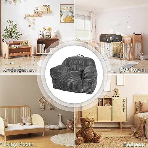 Louis Donné Kids Couchs, Premium Corduroy Kids Bean Bag Chairs with Memory Foam Filler, Toddler Couch for Playrooms and Bedrooms-27.2 * 20.5 * 17.3 in, Grey