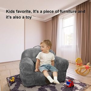 Louis Donné Kids Couchs, Premium Corduroy Kids Bean Bag Chairs with Memory Foam Filler, Toddler Couch for Playrooms and Bedrooms-27.2 * 20.5 * 17.3 in, Grey