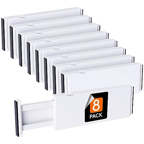 Lifewit 8 Pack Drawer Dividers Plastic 4" High, 11-17" Adjustable Drawer Organizers for Clothes, Expandable Dresser Separators in Bedroom/Bathroom/Kitchen/Fridge/Office Organization and Storage