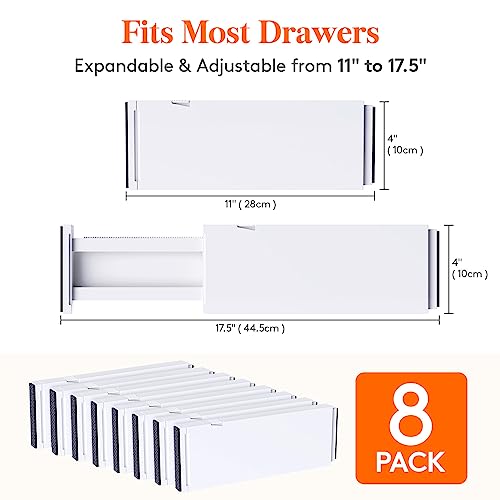 Lifewit 8 Pack Drawer Dividers Plastic 4" High, 11-17" Adjustable Drawer Organizers for Clothes, Expandable Dresser Separators in Bedroom/Bathroom/Kitchen/Fridge/Office Organization and Storage