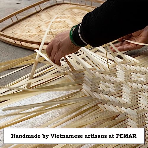 PEMAR Wicker Serving Trays w Handles,Rectangular Hand-Woven Lap Trays,Bamboo Bedroom Trays,Cabin Trays for Foods & Drinks. Decorative Trays for Coffee Tables,Breakfast,Dinners,Bed Eating. 2 Pack Set