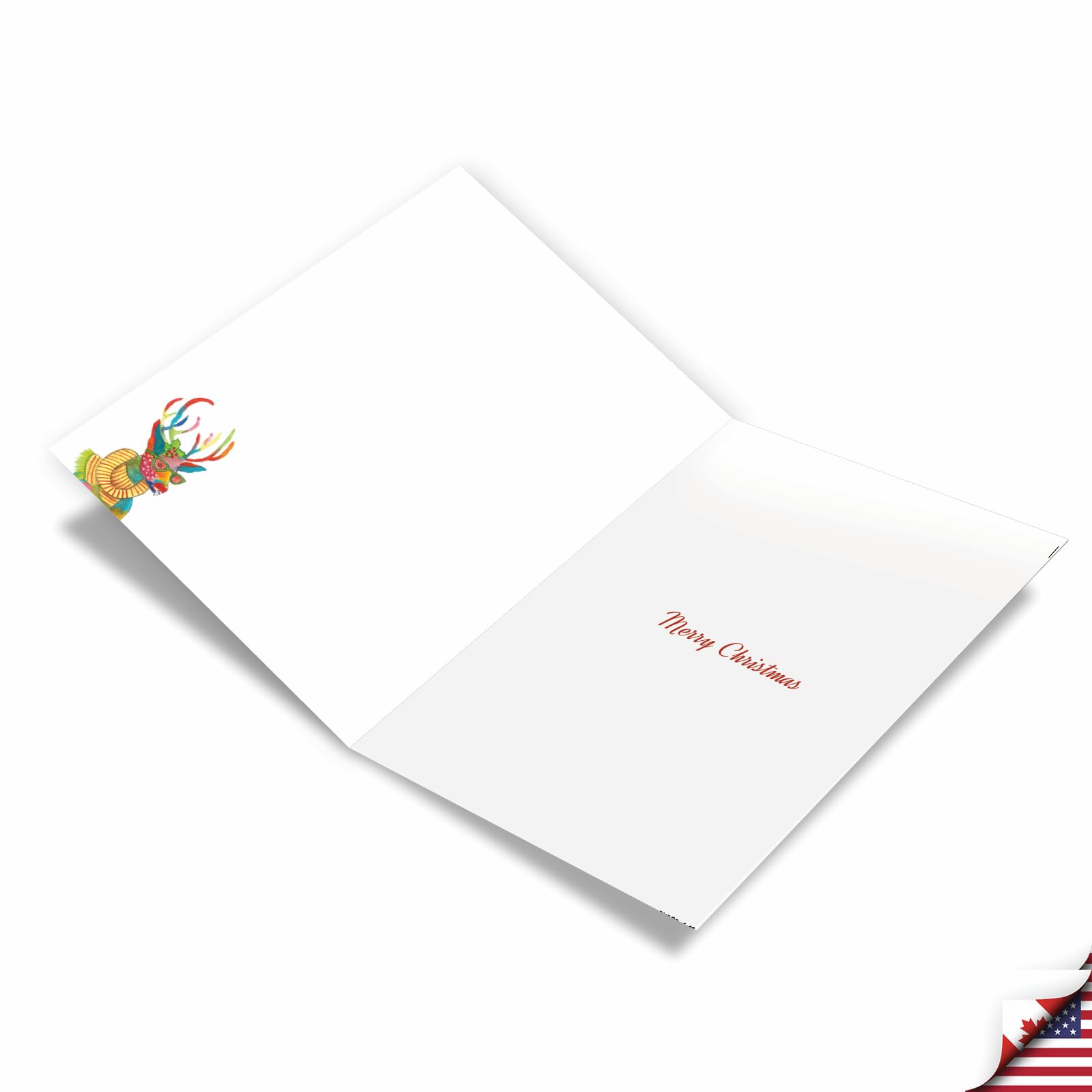 NobleWorks 12 Christmas Greeting Cards Bulk Box Set with 5 x 7 Inch Envelopes (1 Design, 12 Each) Fancy Reindeer - Scarf C6751BXSG-B12x1