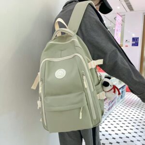 MININAI Preppy Backpack with Cute Pendant Women Smile Face Laptop Backpack Kawaii Lightweight Aesthetic College Backpack (Sage Green,One Size)