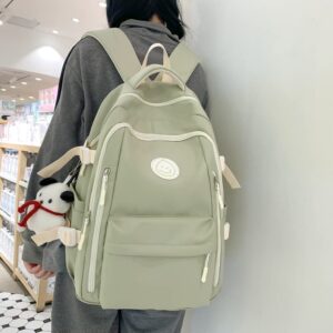 MININAI Preppy Backpack with Cute Pendant Women Smile Face Laptop Backpack Kawaii Lightweight Aesthetic College Backpack (Sage Green,One Size)