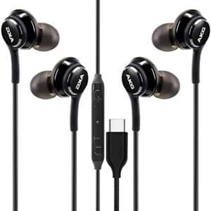 2 packs usb c headphones for samsung galaxy s23 ultra s22 s21 fe s20 z flip 3 fold 4 a53 a54 usb c earphones with mic in-ear headphones designed by akg wired earbuds usb type c earphones for ipad pro