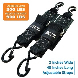 Boat Tie Down Straps to Trailer Boat Transom Tie Down Straps Heavy Duty Manual Buckle Clasp Tiedown 2" x 48" Short Small Transit 4 Foot Without Ratchet Boat Trailer Accessories for Boating & Jet Ski