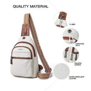 LATMAP Sling Bag For Women Faux Leather Anti Theft Small Casual Daypack Backpack Fanny Pack Crossbody Chest Bags Purse Waterproof Beige