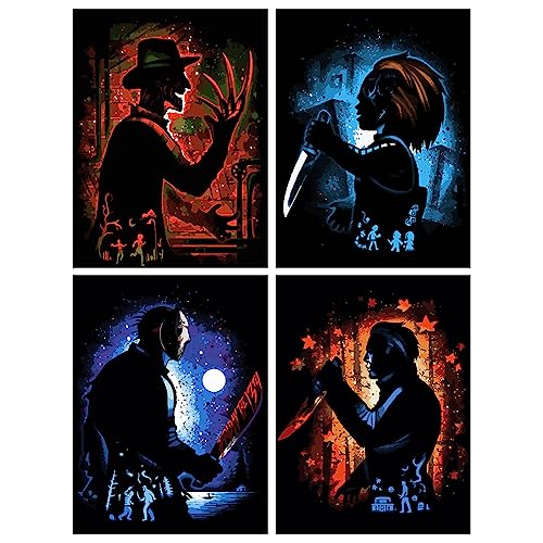 Halloween Paint by Numbers for Adults,DIY 4 Pack Adult Horror Paint by Numbers Kits on Canvas Painting Kits for Kids Beginner 12x16 inch Oil Painting Kits Gift for Kids and Adults