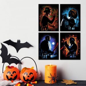 Halloween Paint by Numbers for Adults,DIY 4 Pack Adult Horror Paint by Numbers Kits on Canvas Painting Kits for Kids Beginner 12x16 inch Oil Painting Kits Gift for Kids and Adults