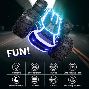 Tecnock Remote Control Car for Boys 4-7, 2.4GHz Rc Stunt Car for Kids, 360°Rotating Double Sided RC Car with Lights, Car Toy for Boys and Girls