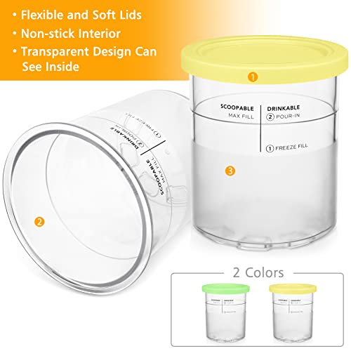 CTSZOOM Replacement Containers Ice Cream Pints and Lids for deluxe cream maker, Creami Pint Containers Compatible with NC501 NC500 Series (Yellow, Green)