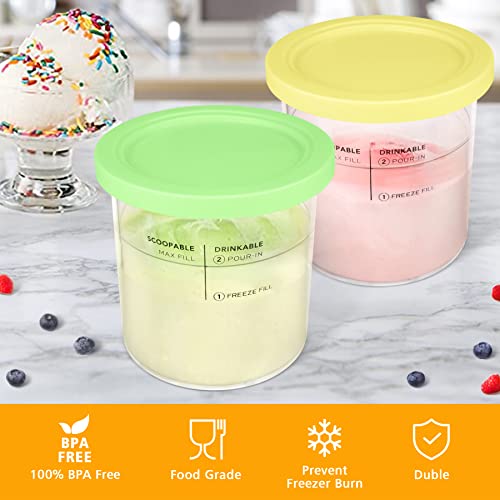 CTSZOOM Replacement Containers Ice Cream Pints and Lids for deluxe cream maker, Creami Pint Containers Compatible with NC501 NC500 Series (Yellow, Green)