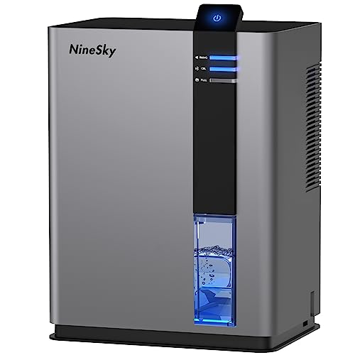 NineSky Dehumidifier for Home, 98 OZ Water Tank, (800 sq.ft) Dehumidifiers for Bathroom, Bedroom with Auto Shut Off, 5 Colors LED Light(H2 Gray)