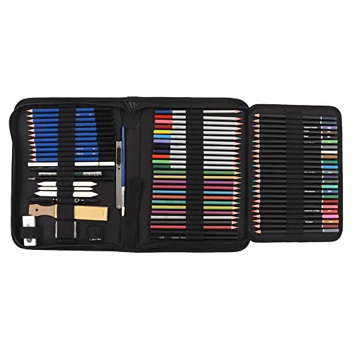 100-Piece Multifunctional Sketch Set in Portable - Complete Artist Kit for Sketching Drawing and Coloring at Home School or On-the-Go