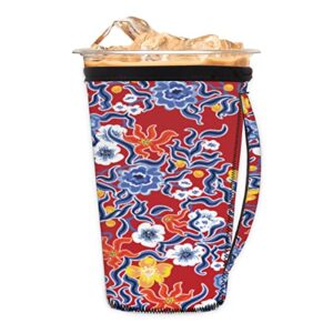 iced coffee sleeve with handle for cold drinks allay blossom beverages reusable neoprene coffee insulator sleeves home party suppliess for 30-32oz coffee cups