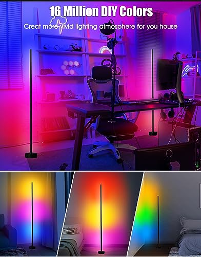 Probapro 2 Pack Corner Floor Lamp, 55'' RGB Floor Lamp, Color Changing Mood Lighting with Music Sync, LED Floor Light with Remote & App Control, RGB Corner Lamps for Living Room Bedroom Gaming Room