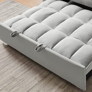 P PURLOVE Upholstered Modern Sofa Bed with Armrest, Convertible Sofa Couch with Adjustable Backrest and 2 Storage Bags, Sleeper Bed for Living Room, Bedroom, Office, Gray