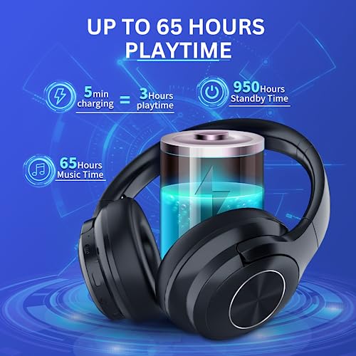 Bingozones B7 Pro. Over The Ear Headphones Wireless Bluetooth 65 Hours Playtime Foldable Deep Bass HiFi Stereo Wireless Headsets with Mic Lightweight Memory Foam Soft Earmuff, for Phone,TV Black