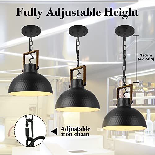 Industrial Pendant Light Fixtures for Kitchen Island, Black 10.6" Adjustable Modern Hammered Shade Pendant Light, Farmhouse Hanging Lighting for Living Room, Entryway, Dining Room, Restaurant