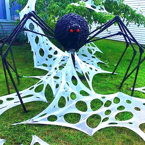 YHFUISK Glow in The Dark Giant Spider Webs Halloween Decorations Outdoor, Blacklight Stretchy Beef Netting for Halloween Party, Spider Web Halloween Indoor Outdoor Decor for Haunted House