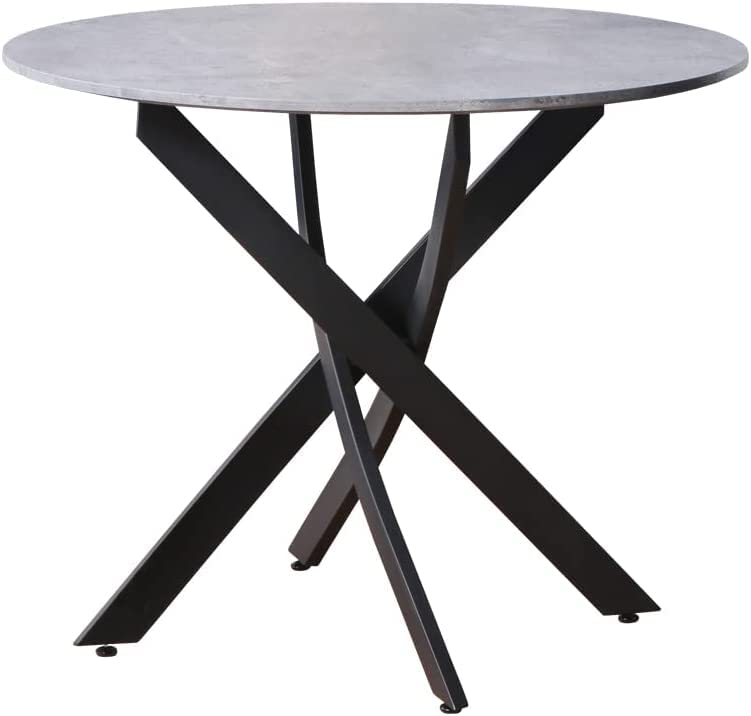 NIERN Round Dining Table with Chromed Legs, 35.5 in Marble Modern Small Kitchen Table for Kitchen Dining Room (Grey)