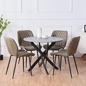 NIERN Round Dining Table with Chromed Legs, 35.5 in Marble Modern Small Kitchen Table for Kitchen Dining Room (Grey)